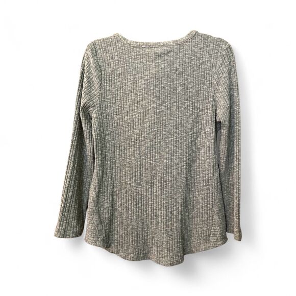 Lucky Brand ribbed knit lace up long sleeve pullover top - Picture 3 of 9